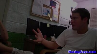Hazed college twink blindfolded in dorm